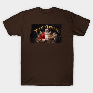 Santa Claus with sunglasses holding bag of gifts T-Shirt